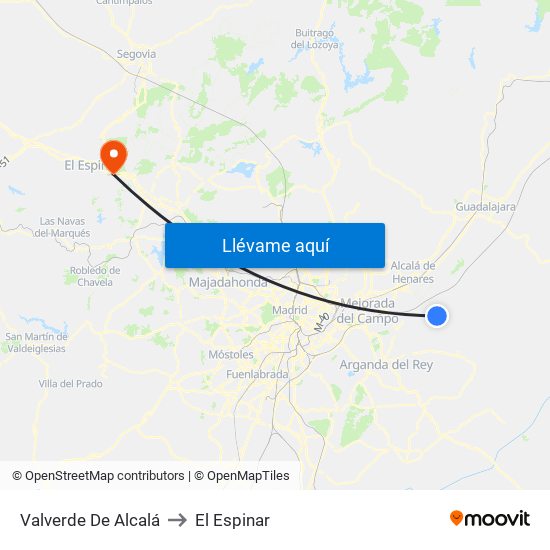 Valverde De Alcalá to El Espinar map