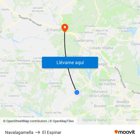 Navalagamella to El Espinar map