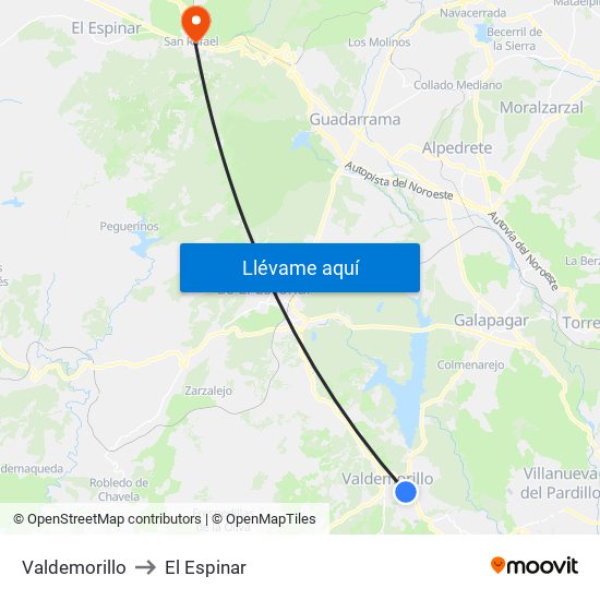 Valdemorillo to El Espinar map