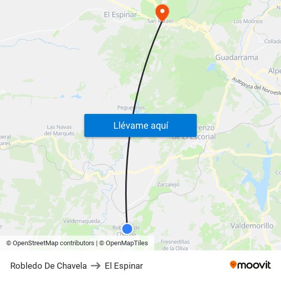 Robledo De Chavela to El Espinar map