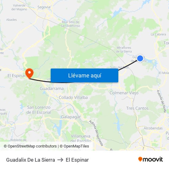 Guadalix De La Sierra to El Espinar map