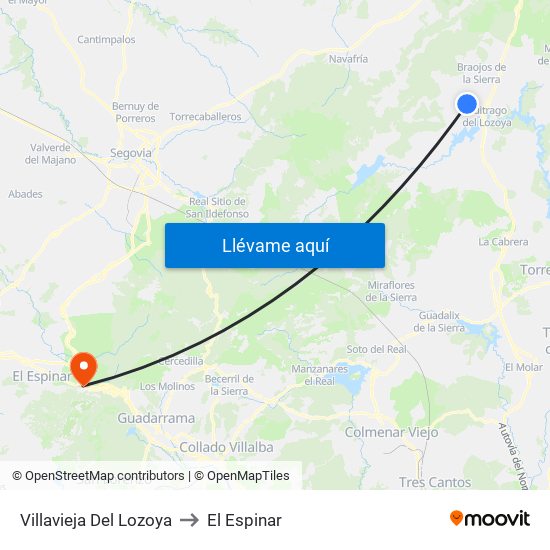 Villavieja Del Lozoya to El Espinar map