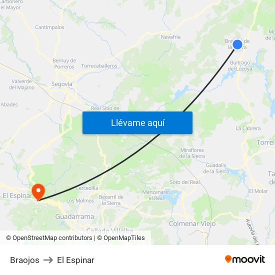 Braojos to El Espinar map