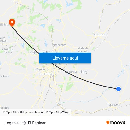 Leganiel to El Espinar map