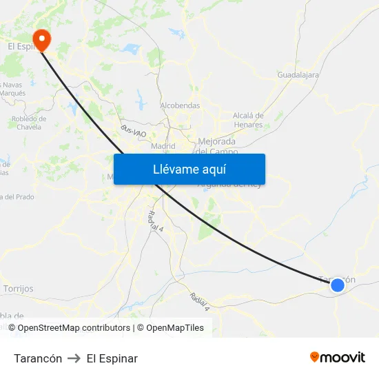 Tarancón to El Espinar map