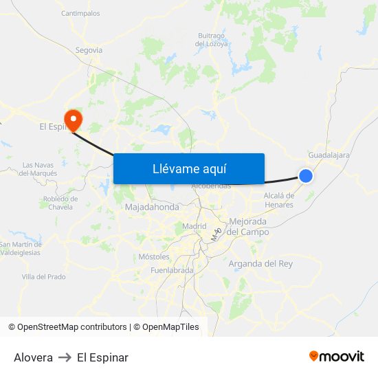 Alovera to El Espinar map