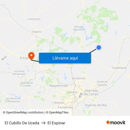 El Cubillo De Uceda to El Espinar map
