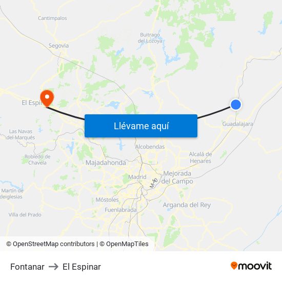 Fontanar to El Espinar map