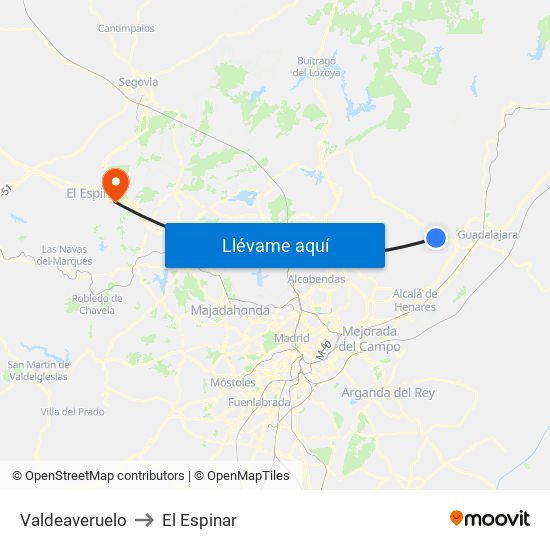 Valdeaveruelo to El Espinar map