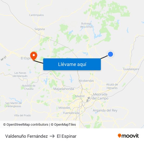 Valdenuño Fernández to El Espinar map