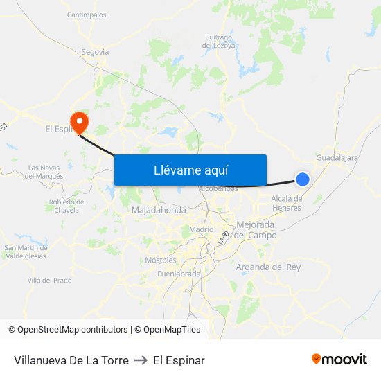 Villanueva De La Torre to El Espinar map