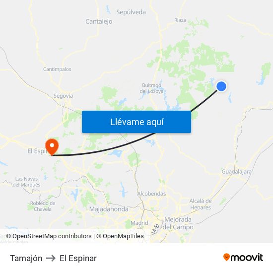 Tamajón to El Espinar map