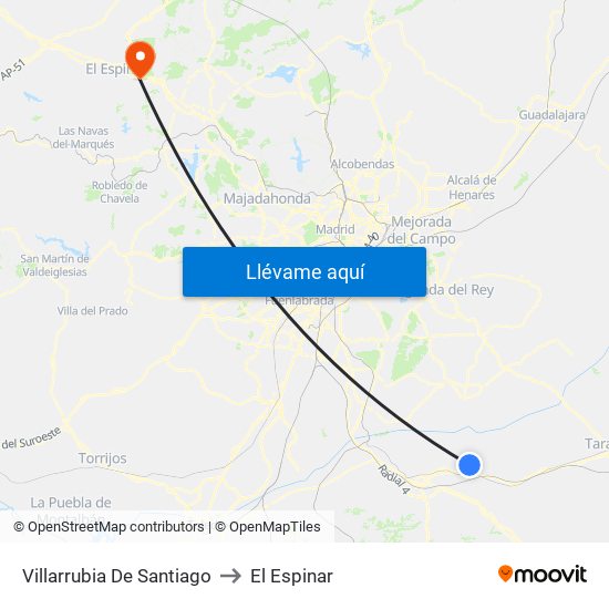 Villarrubia De Santiago to El Espinar map