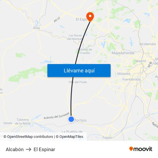 Alcabón to El Espinar map