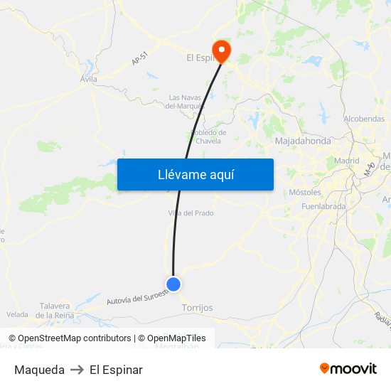 Maqueda to El Espinar map