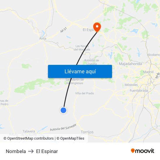 Nombela to El Espinar map