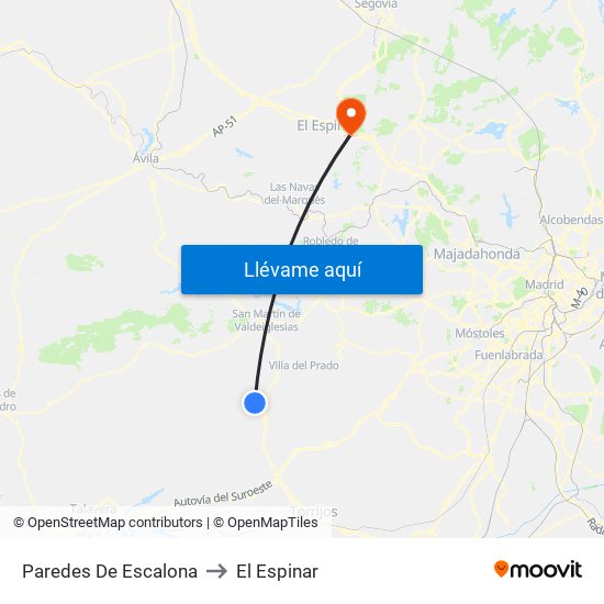 Paredes De Escalona to El Espinar map