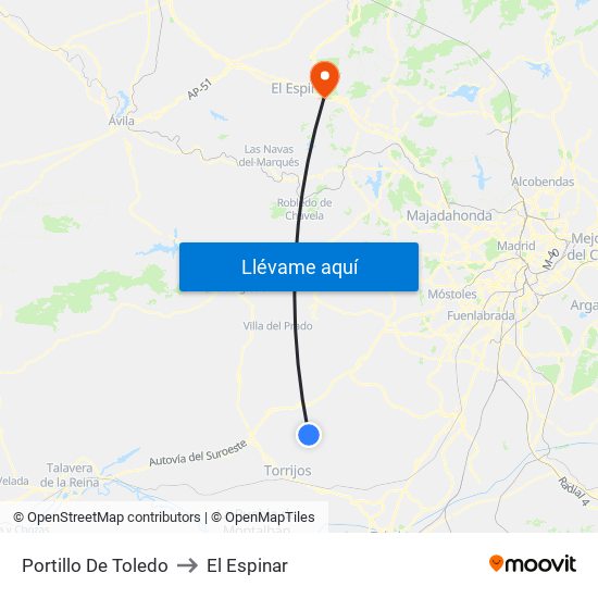 Portillo De Toledo to El Espinar map