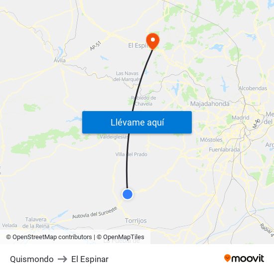Quismondo to El Espinar map