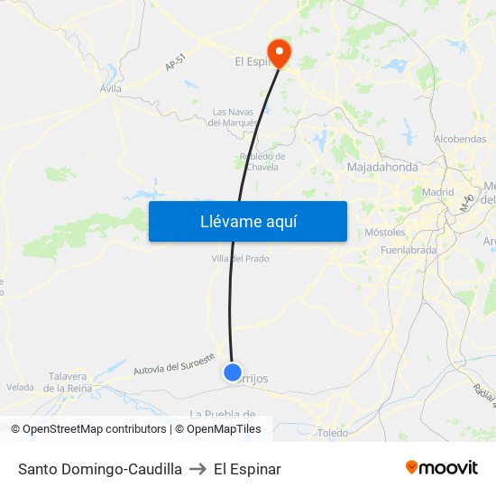 Santo Domingo-Caudilla to El Espinar map