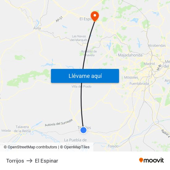 Torrijos to El Espinar map