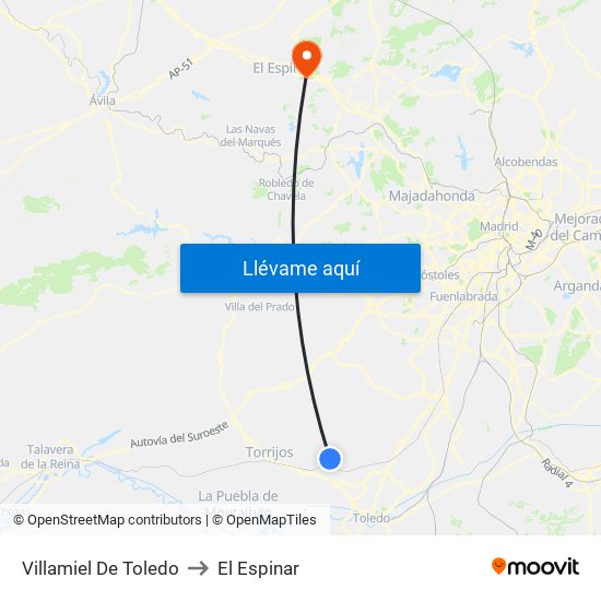 Villamiel De Toledo to El Espinar map