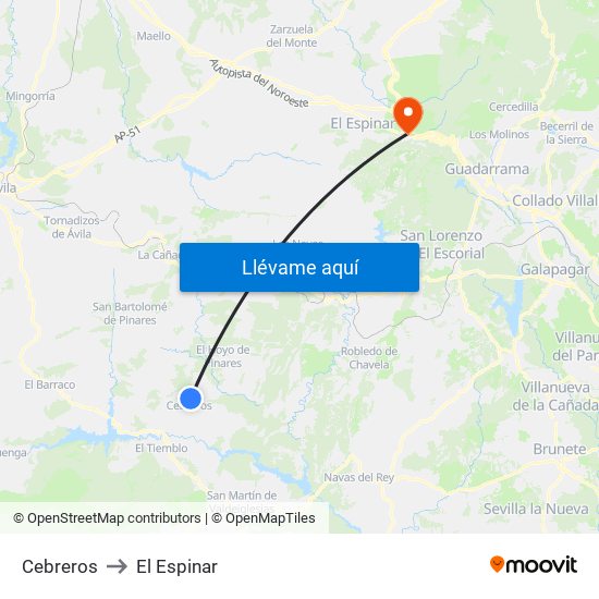 Cebreros to El Espinar map