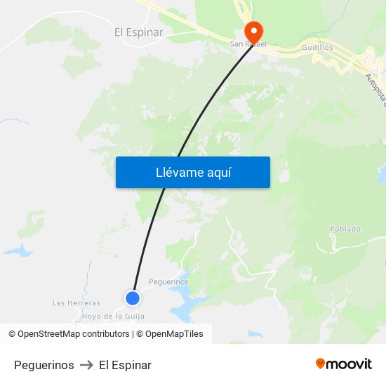 Peguerinos to El Espinar map