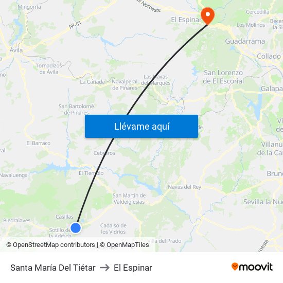 Santa María Del Tiétar to El Espinar map