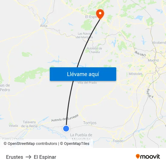 Erustes to El Espinar map