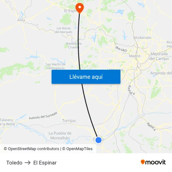 Toledo to El Espinar map