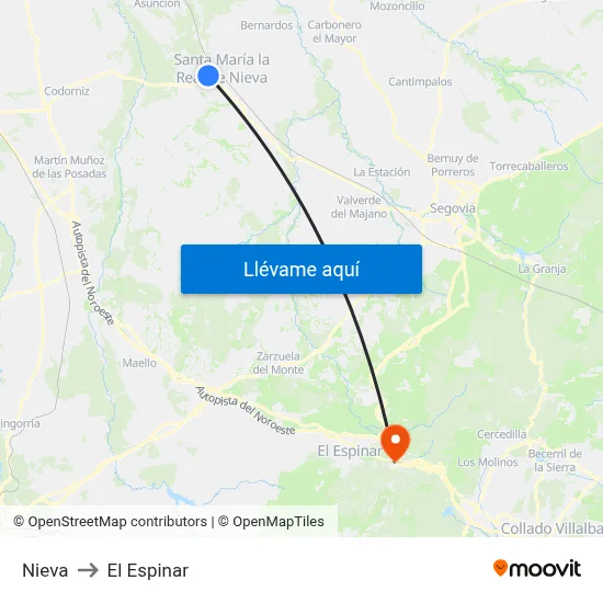 Nieva to El Espinar map