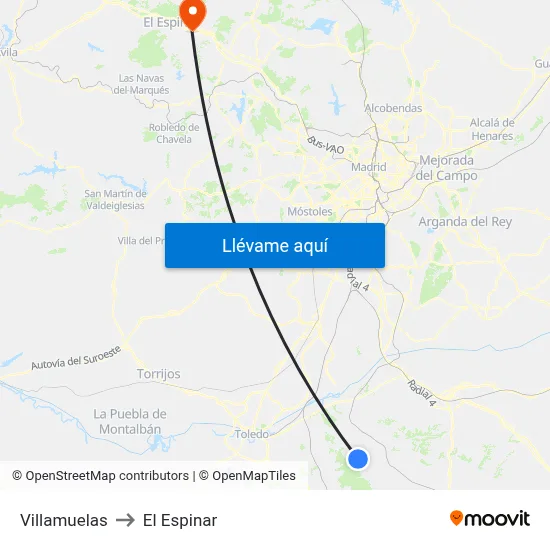 Villamuelas to El Espinar map