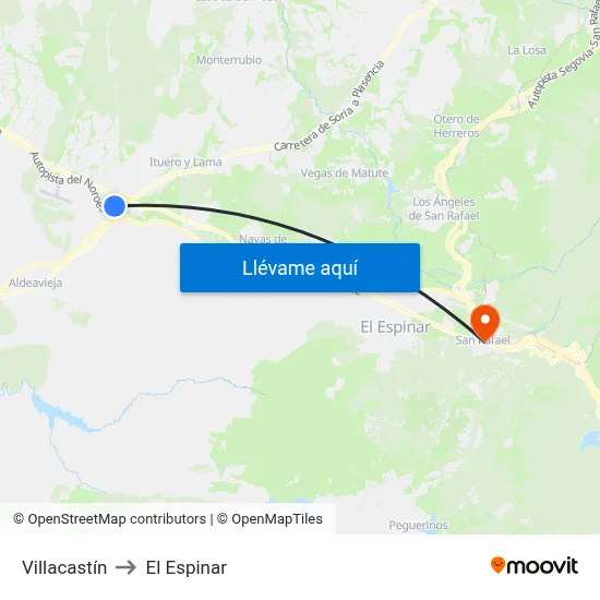 Villacastín to El Espinar map