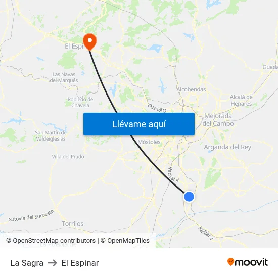 La Sagra to El Espinar map
