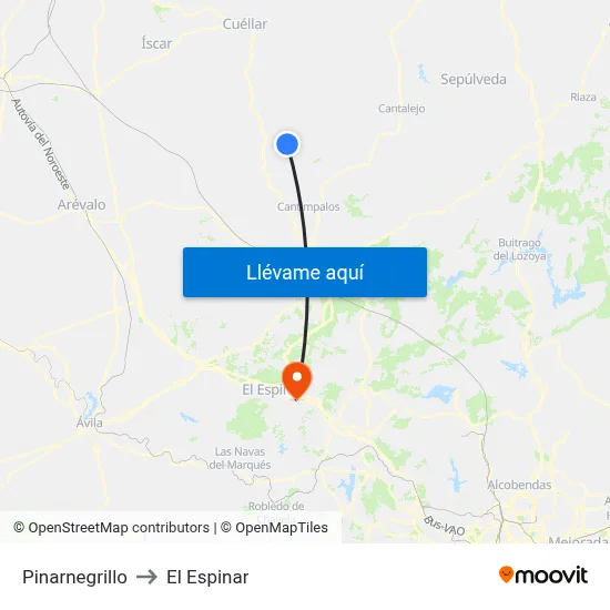 Pinarnegrillo to El Espinar map