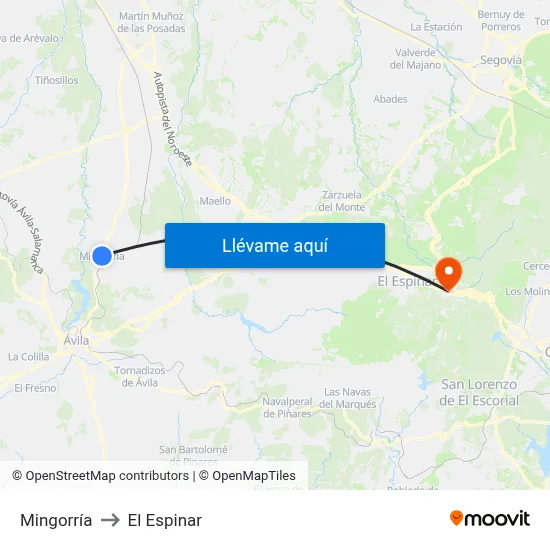 Mingorría to El Espinar map