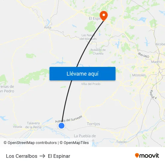 Los Cerralbos to El Espinar map