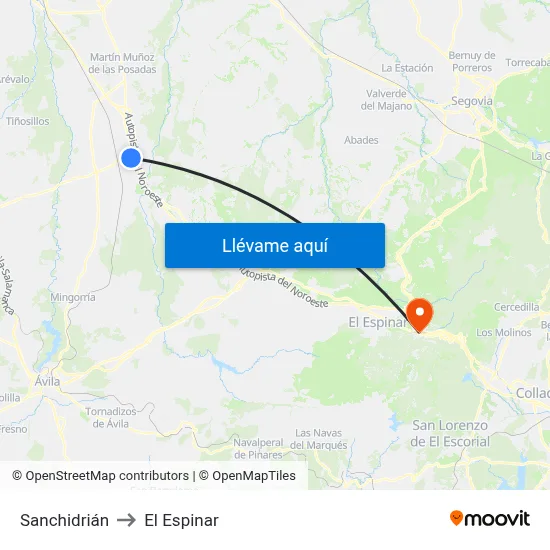 Sanchidrián to El Espinar map