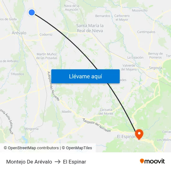 Montejo De Arévalo to El Espinar map