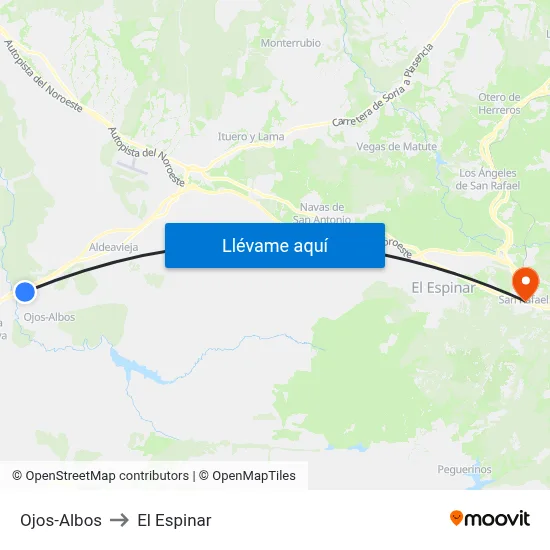 Ojos-Albos to El Espinar map