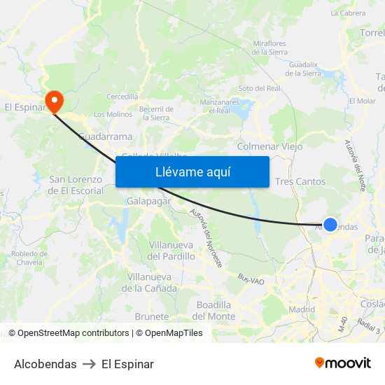 Alcobendas to El Espinar map