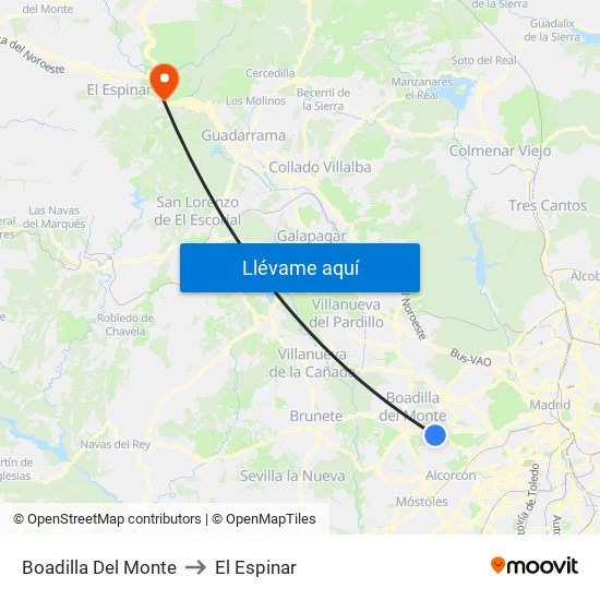 Boadilla Del Monte to El Espinar map