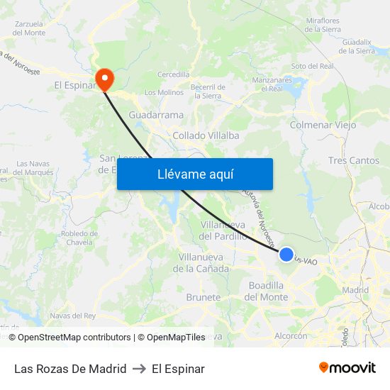Las Rozas De Madrid to El Espinar map