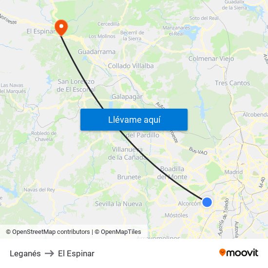 Leganés to El Espinar map