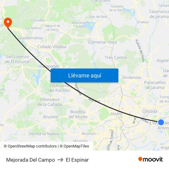 Mejorada Del Campo to El Espinar map