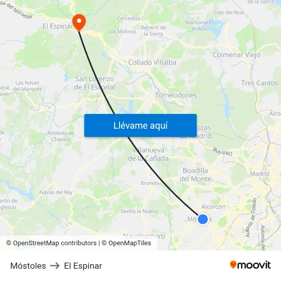 Móstoles to El Espinar map