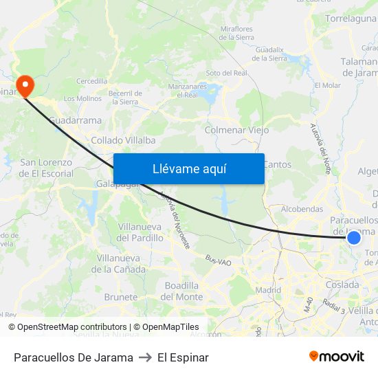 Paracuellos De Jarama to El Espinar map