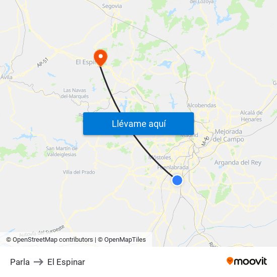 Parla to El Espinar map