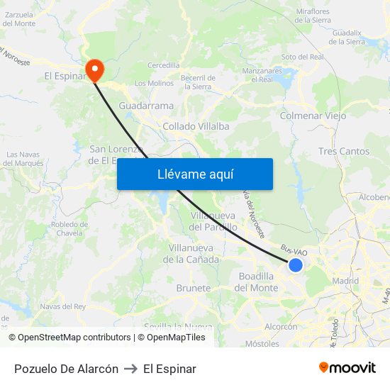Pozuelo De Alarcón to El Espinar map